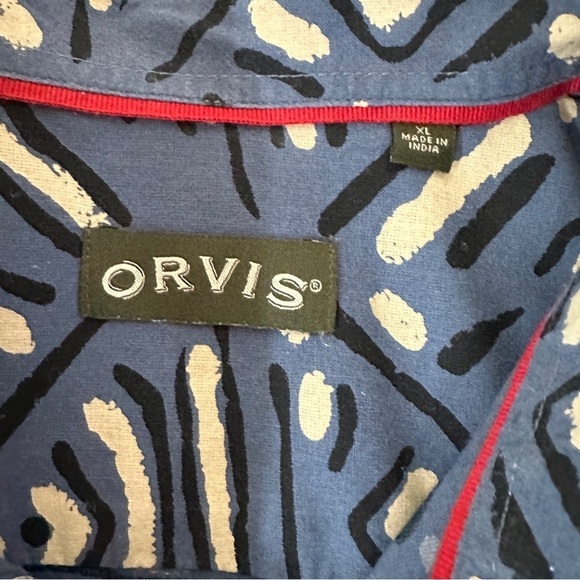 Orvis Men’s 100% Cotton Tiki Printed Shirt in Blue Size XL - Picture 2 of 8